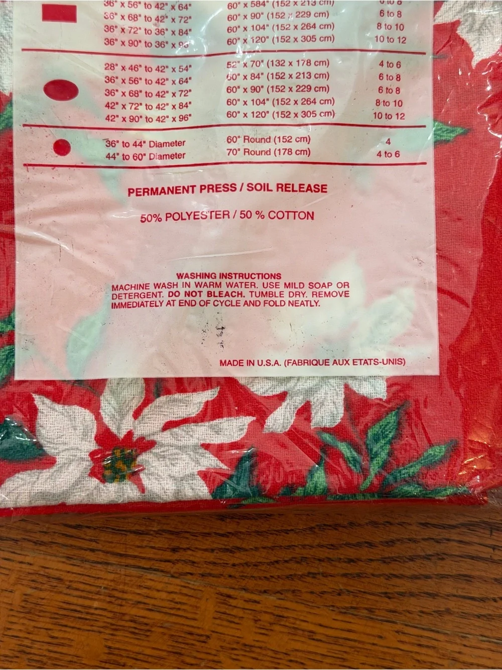 🆕Vintage 1990s Color Tone poinsettia red Christmas tablecloth 52”x52” NOS cotton